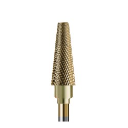 Hard metal drill bit with a golden coating - fine cone for hybrid, gel, and pedicure.