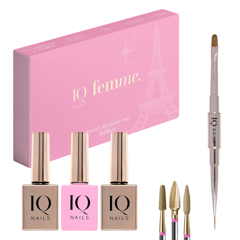 Sada Brilliant French Manicure – UV báze, lak, top, 3 frézy, štětec